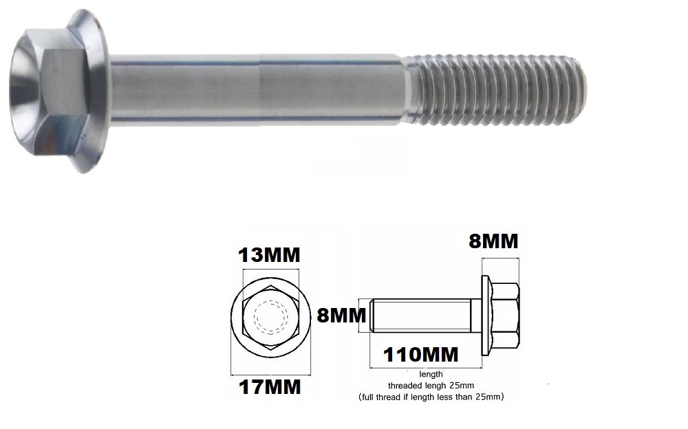 M8X110MM 1.25 THREAD PITCH TITANIUM FLANGE HEX BOLT GRADE 5